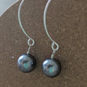 Dark Glass Pearl Earring on Sterling Silver